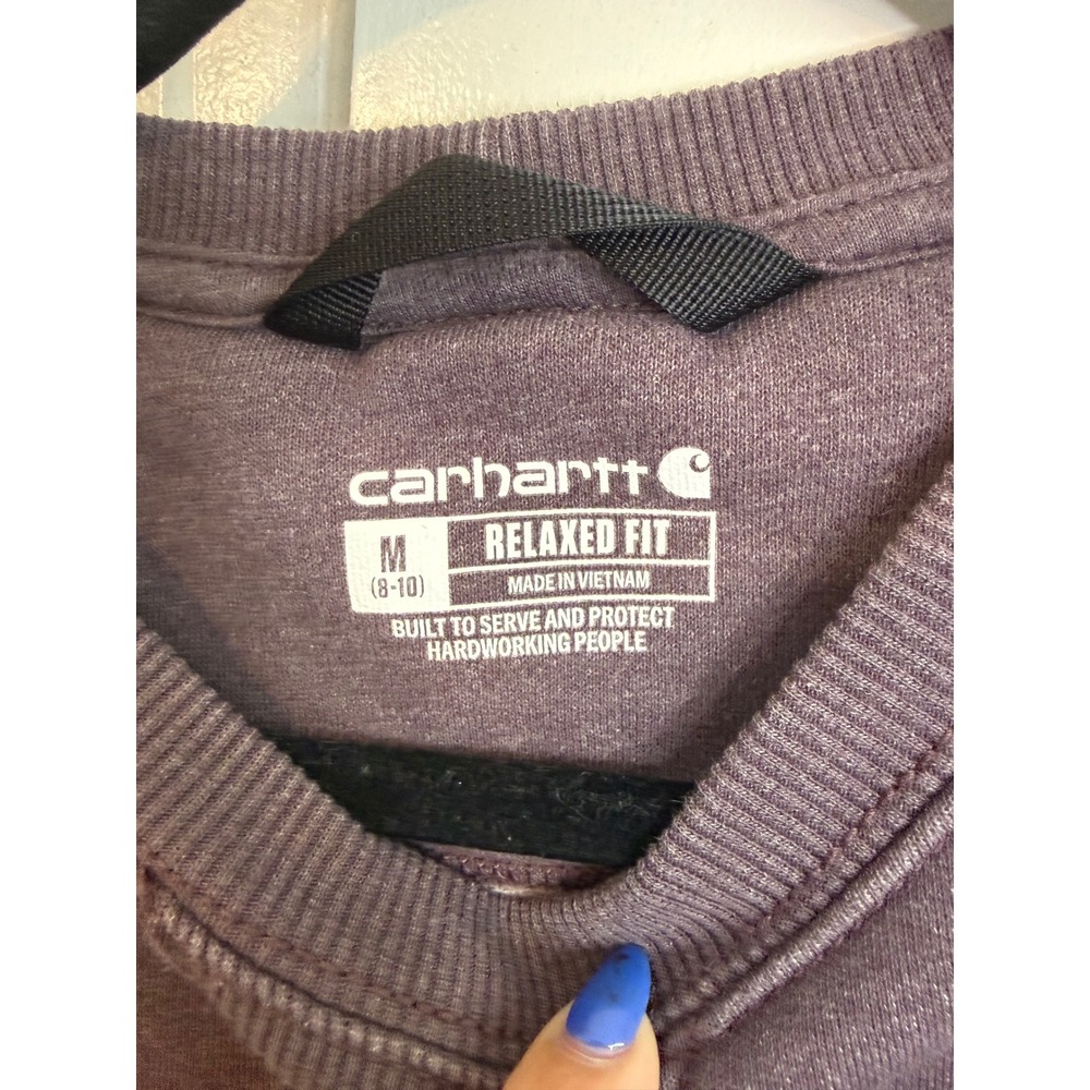 Carhartt Womens Relaxed Fit Graphic Logo Sleeve Sweatshirt Purple M - Picture 5 of 6